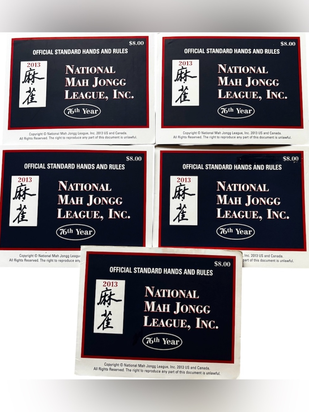 Lot of 5 National Mah Jongg League Official Hands & Rules Cards Large Size 2013